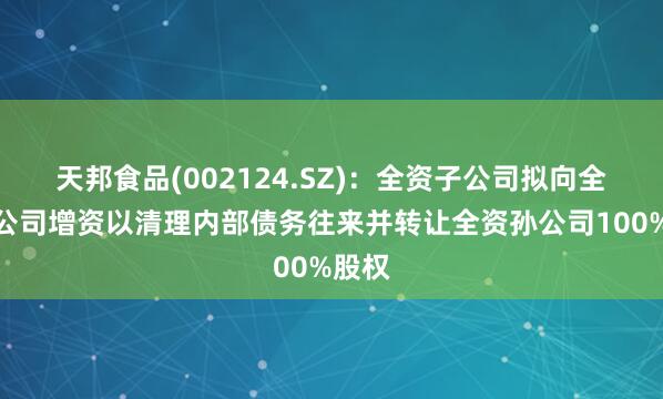 天邦食品(002124.SZ)：全资子公司拟向全资孙公司增资以清理内部债务往来并转让全资孙公司100%股权