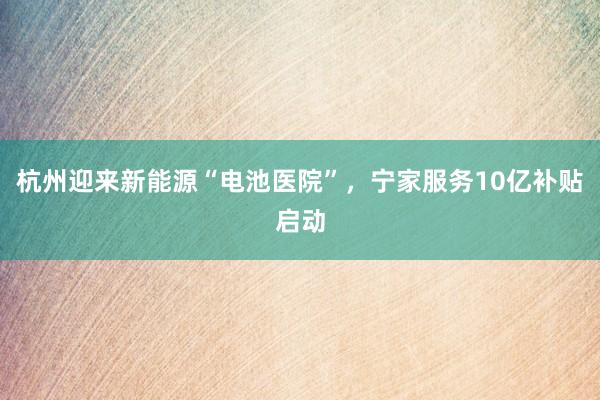 杭州迎来新能源“电池医院”，宁家服务10亿补贴启动