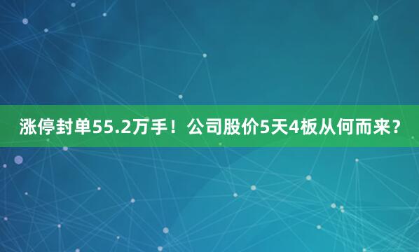 涨停封单55.2万手！公司股价5天4板从何而来？
