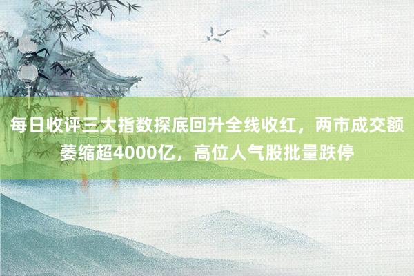 每日收评三大指数探底回升全线收红，两市成交额萎缩超4000亿，高位人气股批量跌停