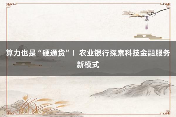 算力也是“硬通货”！农业银行探索科技金融服务新模式