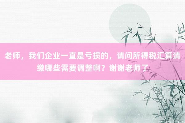 老师，我们企业一直是亏损的，请问所得税汇算清缴哪些需要调整啊？谢谢老师了