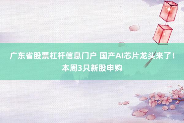 广东省股票杠杆信息门户 国产AI芯片龙头来了！本周3只新股申购