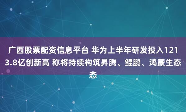 广西股票配资信息平台 华为上半年研发投入1213.8亿创新高 称将持续构筑昇腾、鲲鹏、鸿蒙生态