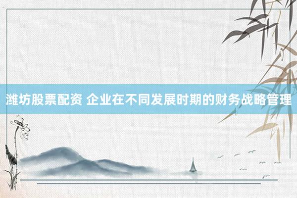 潍坊股票配资 企业在不同发展时期的财务战略管理
