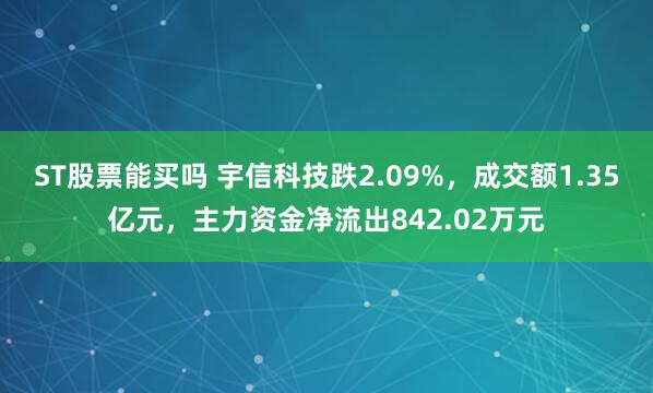ST股票能买吗 宇信科技跌2.09%，成交额1.35亿元，主力资金净流出842.02万元
