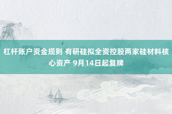 杠杆账户资金规则 有研硅拟全资控股两家硅材料核心资产 9月14日起复牌