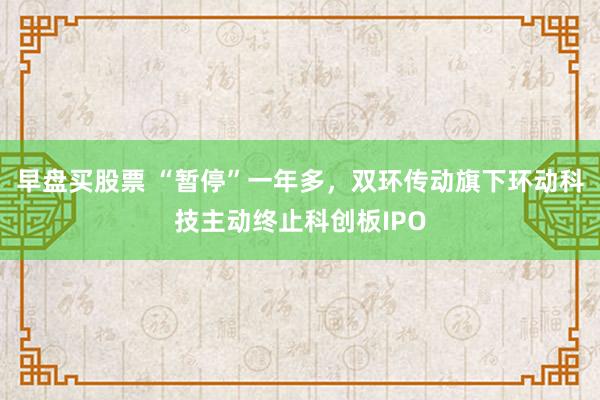 早盘买股票 “暂停”一年多，双环传动旗下环动科技主动终止科创板IPO