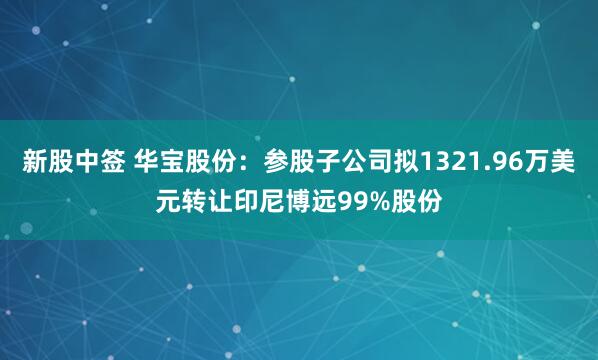 新股中签 华宝股份：参股子公司拟1321.96万美元转让印尼博远99%股份