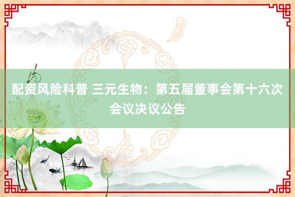 配资风险科普 三元生物：第五届董事会第十六次会议决议公告