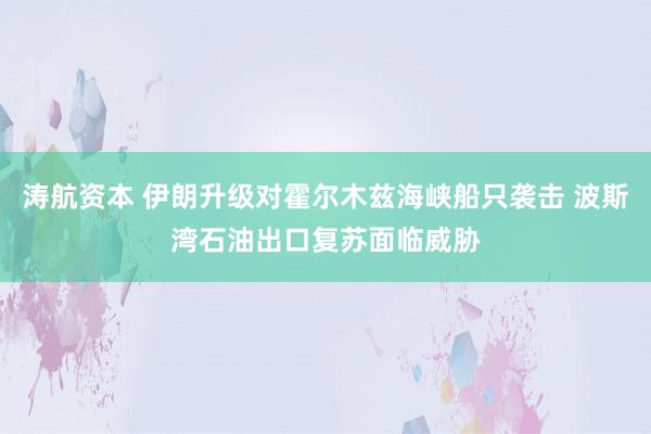 涛航资本 伊朗升级对霍尔木兹海峡船只袭击 波斯湾石油出口复苏面临威胁