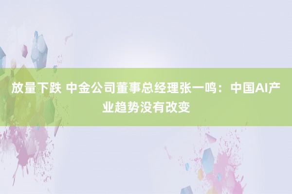 放量下跌 中金公司董事总经理张一鸣：中国AI产业趋势没有改变