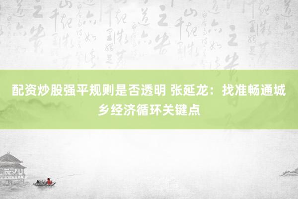 配资炒股强平规则是否透明 张延龙：找准畅通城乡经济循环关键点